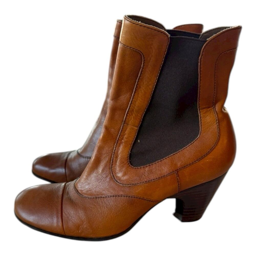 Born Boots Womens Sz 10M Chelsea Brown Pull On Casual Cone Heels‎ Ankle Top EUC
